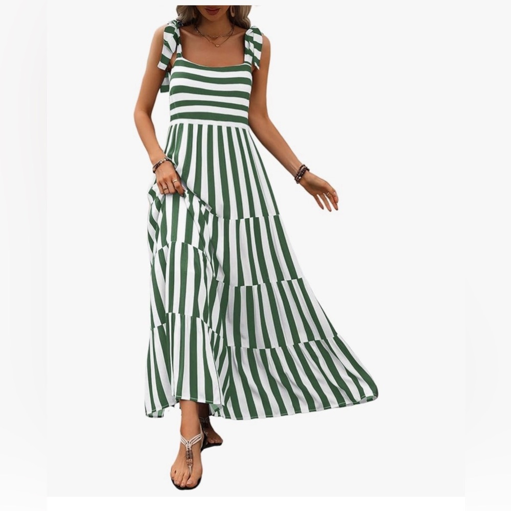 Amazon Green and White Striped Maxi Dress